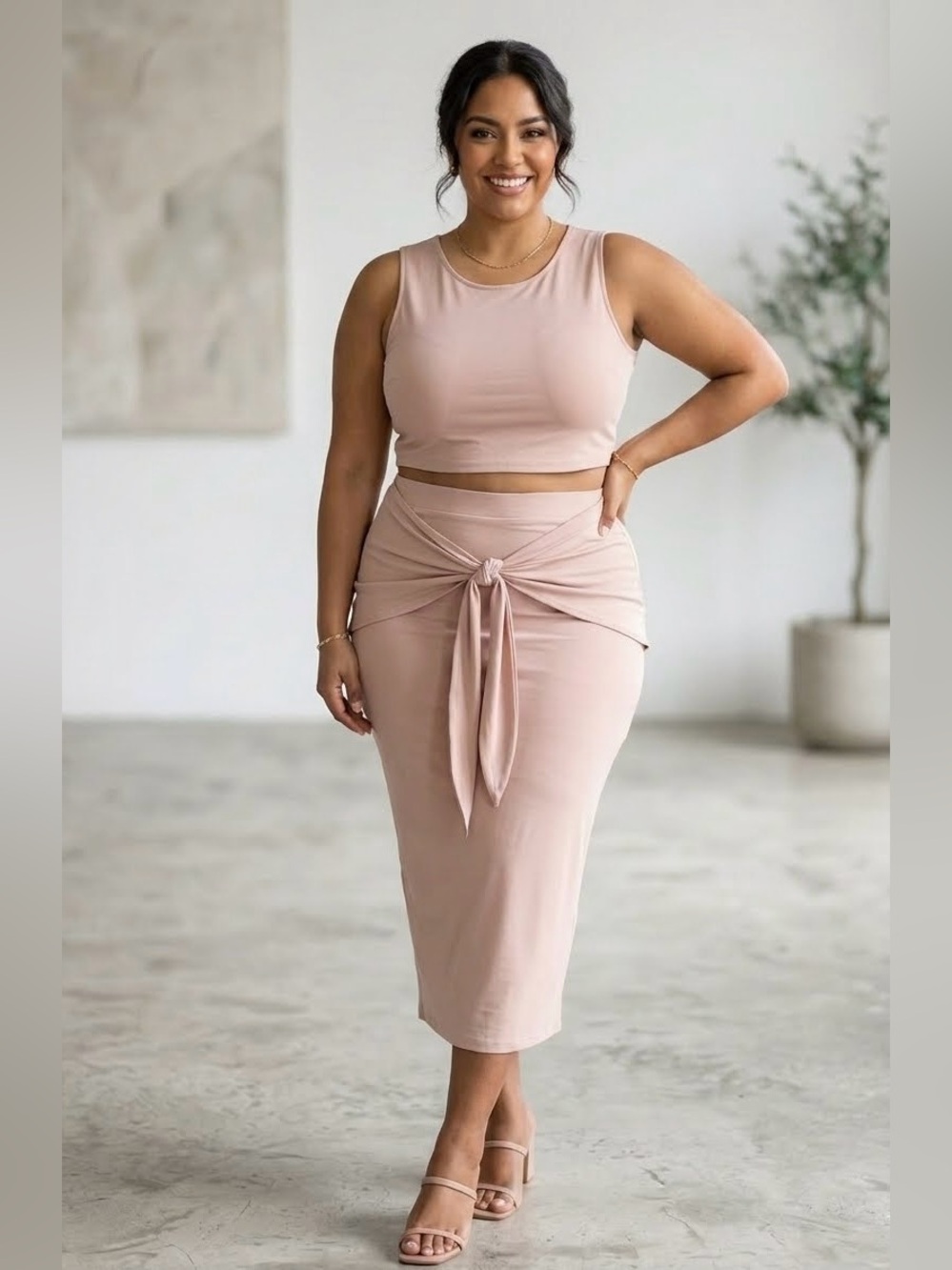 Nina Parker • Blush Crop Tank & Midi Skirt Set Size 1X